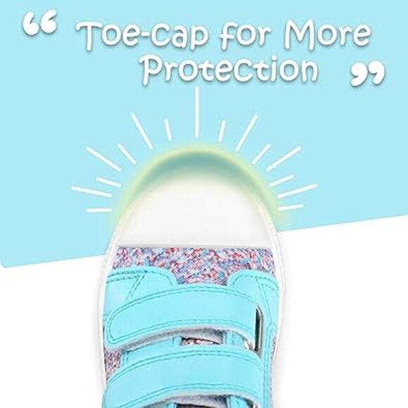 K KomForme Little Girls Size 12 Blue Pink Glitter Hook Loop Strap Sneaker Shoes - Picture 4 of 7